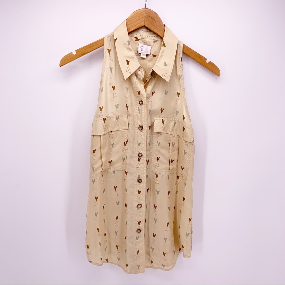 Anthropologie 9 hi5 stcl Women's 00 100% Silk Heart Button Up Tank Top C7